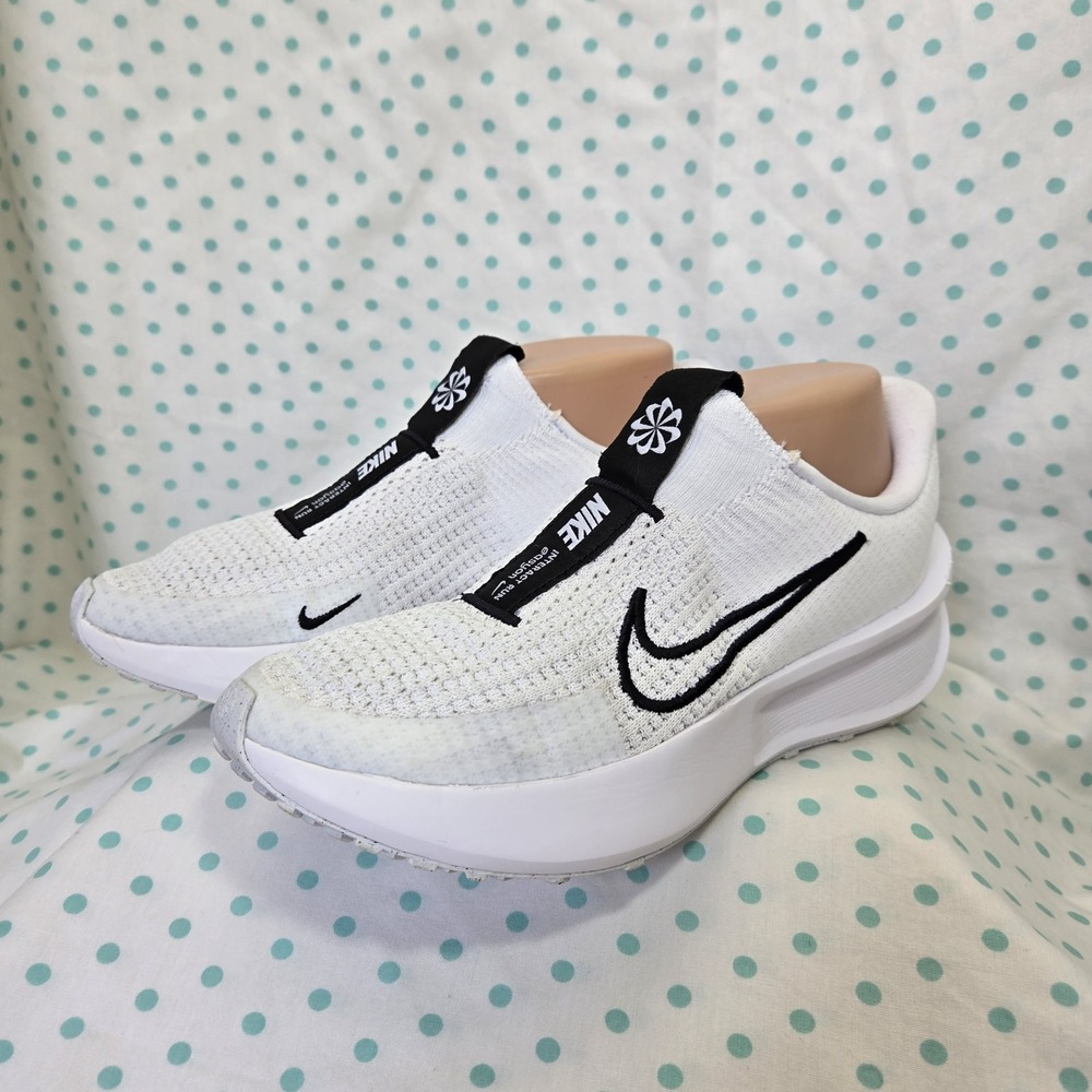 Nike White and Black Flyknit Slip-On Athletic Sneakers